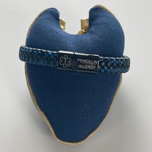 VNOX Blue Braided Leather Medical Symbol Caduceus Magnetic Clasp Cuff Wristband